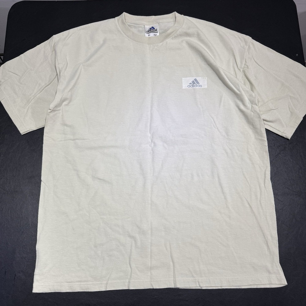 Vintage Adidas 90s T-Shirt Men's Size Large Beige Crewneck Short Sleeve Y2K